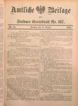 11: Beilage vom Freitag, 18. August 1905
