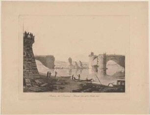 Die durch Napoleonische Truppen am 19. März 1813 gesprengte Augustusbrücke in Dresden