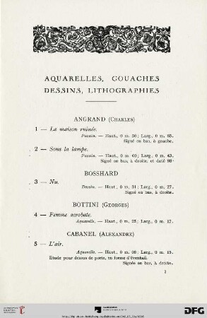 Aquarelles - Gouaches - Dessins - Lithographies (Nr. 1-67)