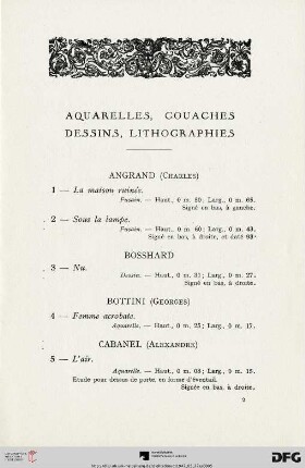 Aquarelles - Gouaches - Dessins - Lithographies (Nr. 1-67)