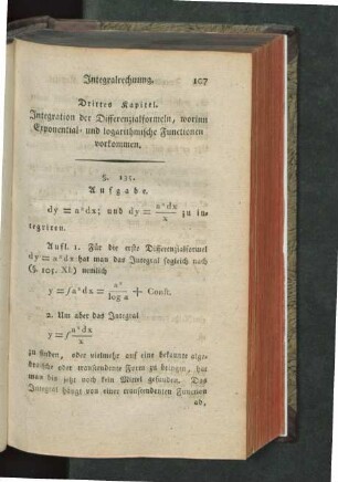 Drittes Kapitel. Integration der Differenzialformeln, worinn Exponential- und logarithmische Functionen vorkommen.