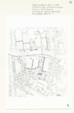 Öffentliche Einrichtungen, Berlin-Charlottenburg (Diplomarbeit bei Bernhard Hermkes): Lageplan 1:1000