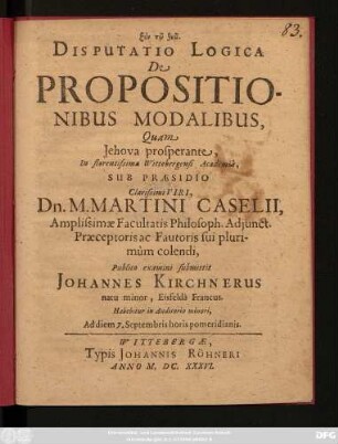 Disputatio Logica De Propositionibus Modalibus
