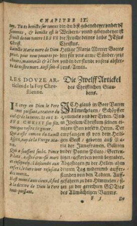 Les Douze Articles de la Foy Chrestienne. = Die Zwelff Artickel des Christlichen Glaubens.