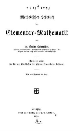 Theil 2: Methodisches Lehrbuch der Elementar-Mathematik. Zweiter Theil