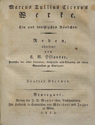 Marcus Tullius Ciceros Werke, 31. Reden ; 5. Bändchen