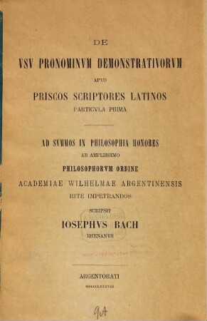 De usu pronominum demonstrativorum apud priscos scriptores Latinos