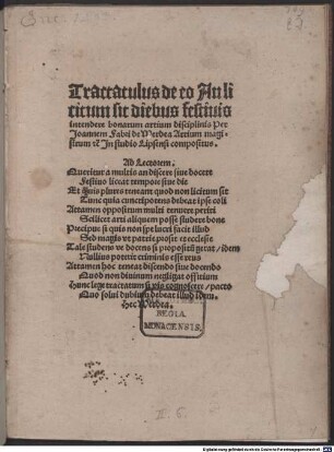 Tractatulus de eo An licitum sit diebus festiuis intendere bonarum artium disciplinis
