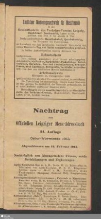 Nachtrag zum Offiziellen Leipziger Mess-Adressbuch