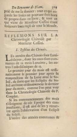 Reflexions sur la chronologie Chinoise par Monsieur Cassini