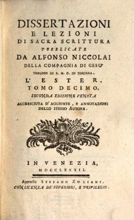 Dissertazioni E Lezioni Di Sacra Scrittura, Tomo Decimo. L'Ester