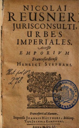 Nicolai Reusneri Jurisconsulti, Urbes Imperiales