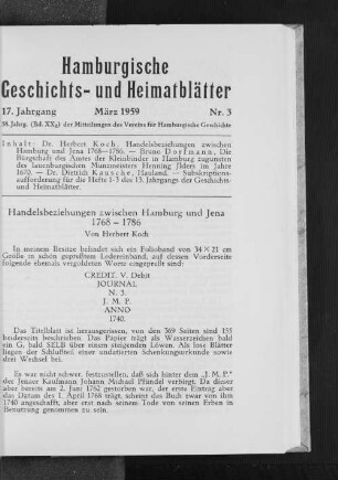 Handelsbeziehungen zwischen Hamburg und Jena 1768 - 1786
