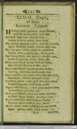 XXXVII, Elegia, ad suum Ioannem Celnum