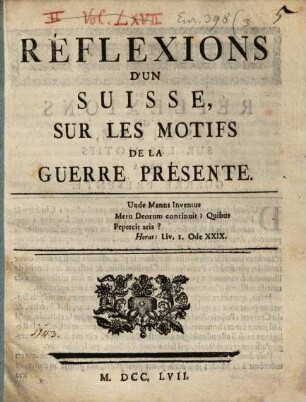 Réflexions D'Un Suisse, Sur Les Motifs De La Guerre Présente