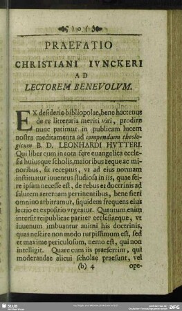 Praefatio Christiani Iunckeri Ad Lectorem Benevolum