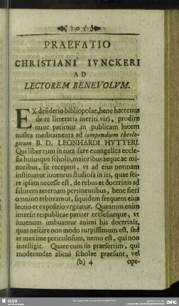 Praefatio Christiani Iunckeri Ad Lectorem Benevolum