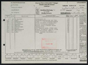 Gebühren-Rechnung und zugleich Studiennachweis. 15.1.1962
