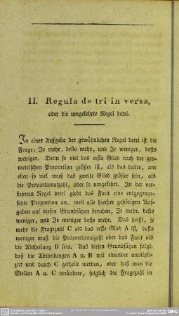II. Regula de tri in versa, oder die umgekehrte Regel detri