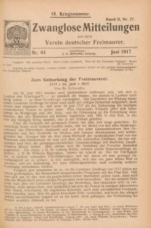 Nr. 44 Juni 1917 18. Kriegsnummer. Band II, Nr. 27.