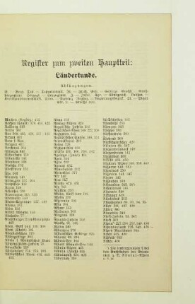 Register zum zweiten Hauptteil: Länderkunde
