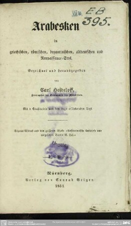 Arabesken im griechischen, römischen, byzantinischen, altdeutschen und Renaissance-Styl