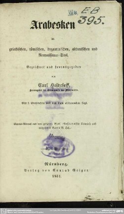 Arabesken im griechischen, römischen, byzantinischen, altdeutschen und Renaissance-Styl