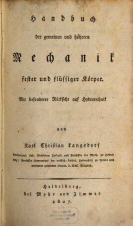 Handbuch der Mechanik fester und flüßiger Körper