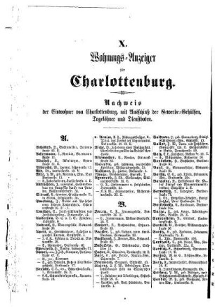 Nachweis der Einwohner von Charlottenburg, mit Ausschluß der Gewerbe= Gehülfen, Tagelöhner und Dienstboten