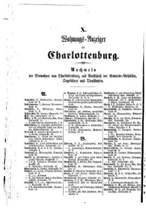 Nachweis der Einwohner von Charlottenburg, mit Ausschluß der Gewerbe= Gehülfen, Tagelöhner und Dienstboten