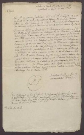 Salzburger Studienzeugnisse des Philipp Franz Wilderich von Walderdorff.