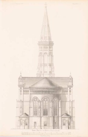 Zionskirche, Berlin: Rückansicht (aus: Atlas zur Zeitschrift für Bauwesen, hrsg. v. G. Erbkam, Jg. 23, 1873)