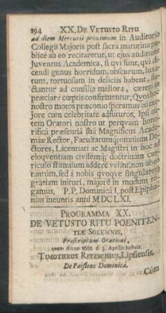 Programma XX. De Vetusto Ritu Poenitentiae Solennis
