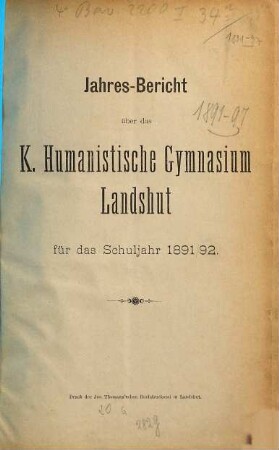 Jahresbericht. 1891/92 (1892)