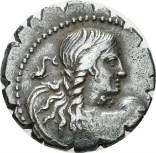 Denar serratus des Q. Crepereius Rocus mit Darstellung des Neptun