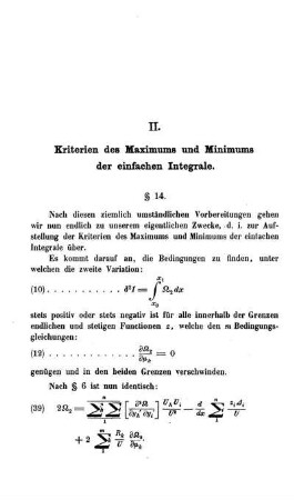 II. Kriterien des Maximums und Minimums der einfachen Integrale.
