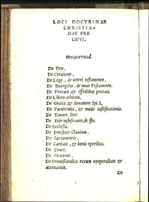 Loci Doctrinae Christianae Precipvi. Pneumatikoi.