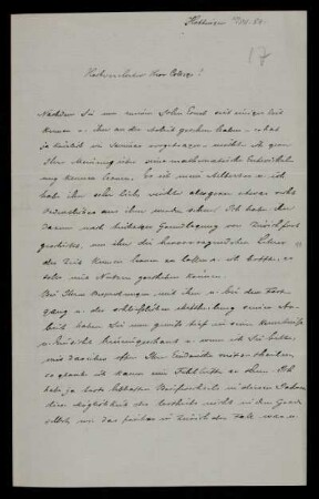 Nr. 6: Brief von Wilhelm Fiedler an Felix Klein, Hottingen , 10.7.1884