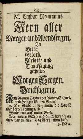 M. Caspar Neumanns Kern aller Morgen- und Abendseegen.