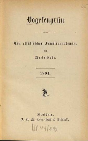 Vogesengrün : ein elsässischer Familienkalender, 1894