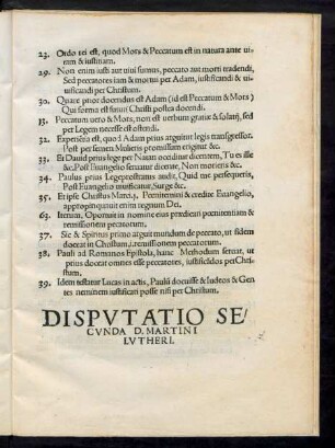 Disputatio Secunda D. Martini Lutheri.