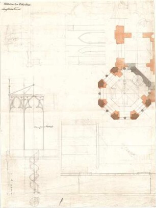 Gärtner, Friedrich von; München; Wittelsbacherpalast - Turm Südwest (Grundriss, Schnitte)