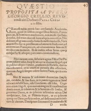 Quaestio Proposita A Puero Georgio Crellio ...