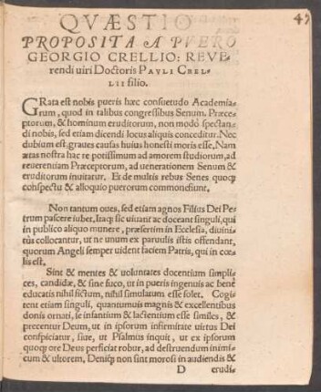 Quaestio Proposita A Puero Georgio Crellio ...