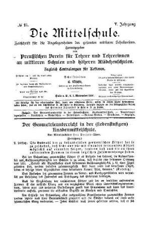 Der Geometrieunterricht in der (siebenstufigen) Knabenmittelschule : (Fortsetzung)