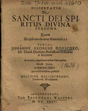 Dissertatio De Sancti Dei Spiritus Divina Persona