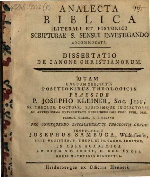 Analecta biblica literali et historico Scripturae Sacrae sensui investigando adcommodata