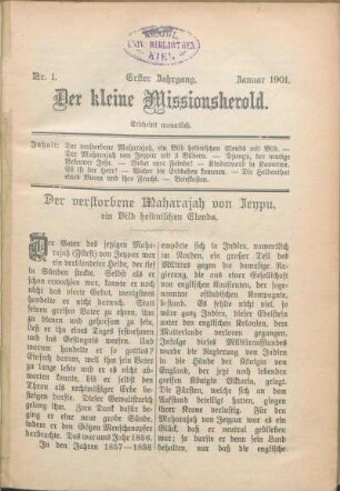 Nr.1. Erster Jahrgang. Januar 1901.