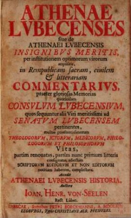Athenarum Lubecensium pars ..., 1