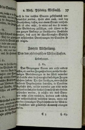 Zweyte Abtheilung. Von den philologischen Wissenschaften.